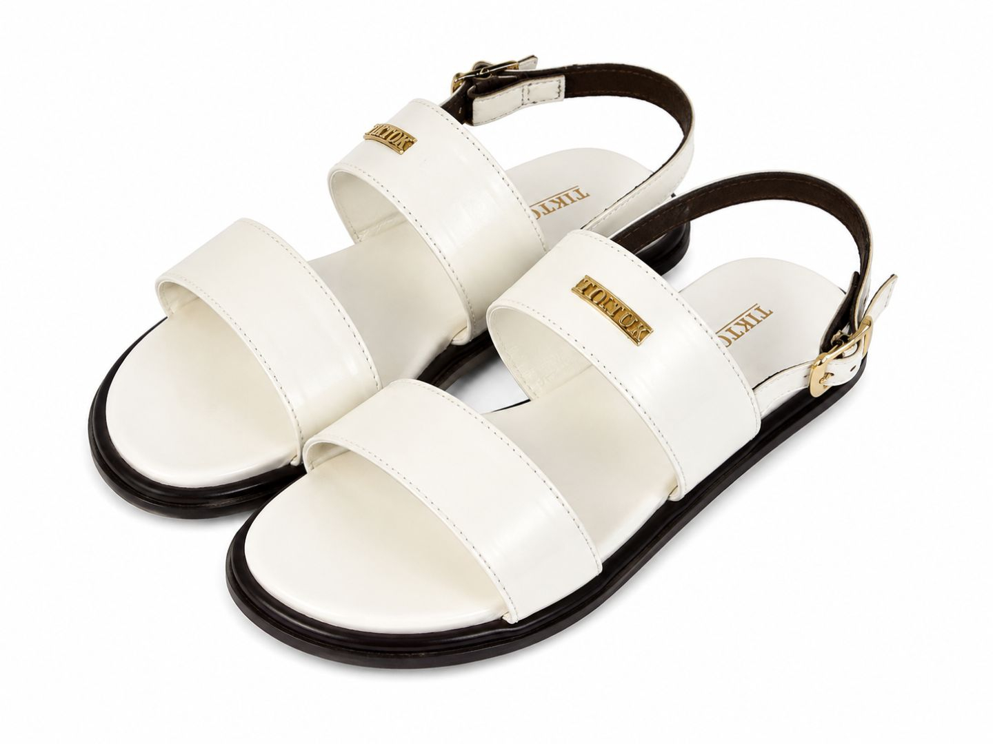 Womens White Double Strap Slingback Flat Sandals