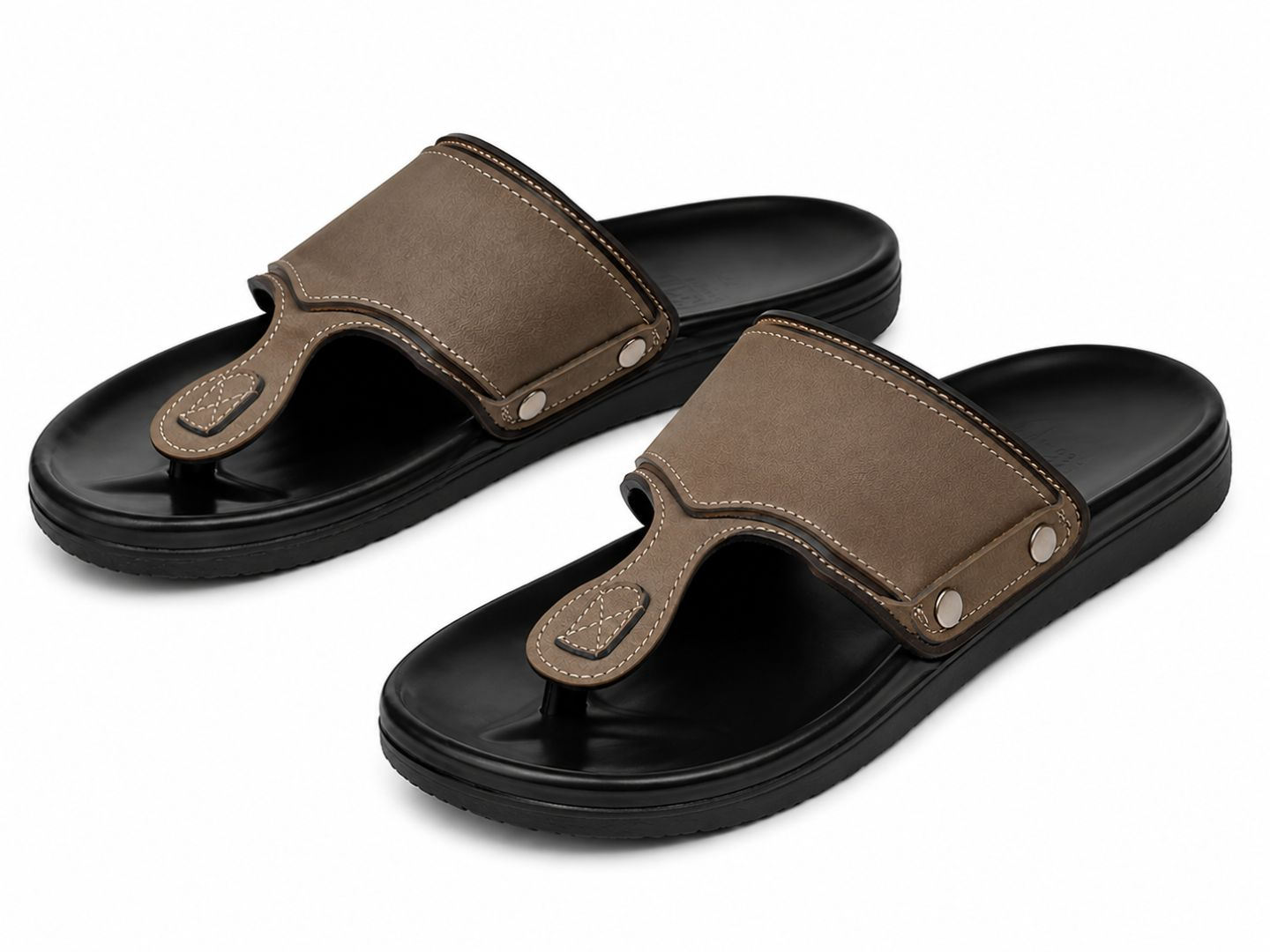 Mens Brown Open Toe Slip On Flat Sandals