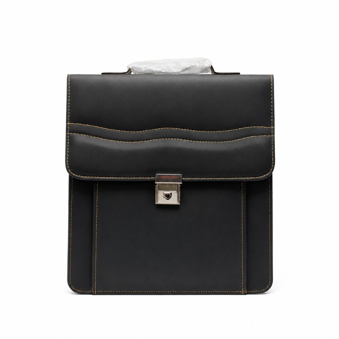 Executive Leather Briefcase with Secure Lock & Front Pocket