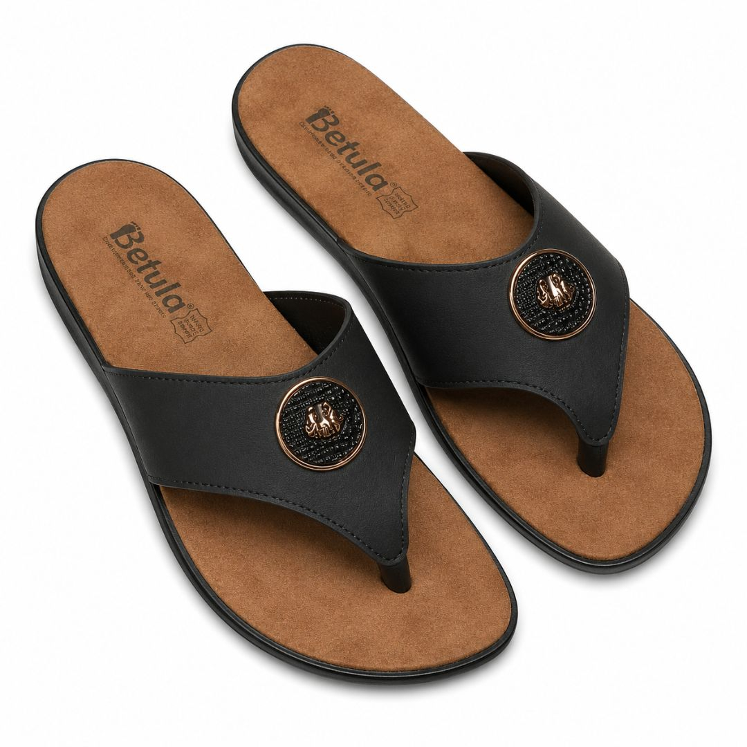 Unisex Black Comfort Slide Sandals with Decorative Buckle Accent