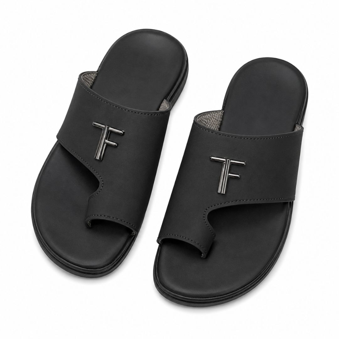 Mens Black Comfort Toe Loop Slide Sandals