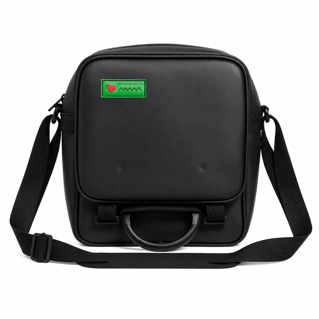 Black Leather Crossbody Business Messenger Bag with Adjustable Shoulder Strap