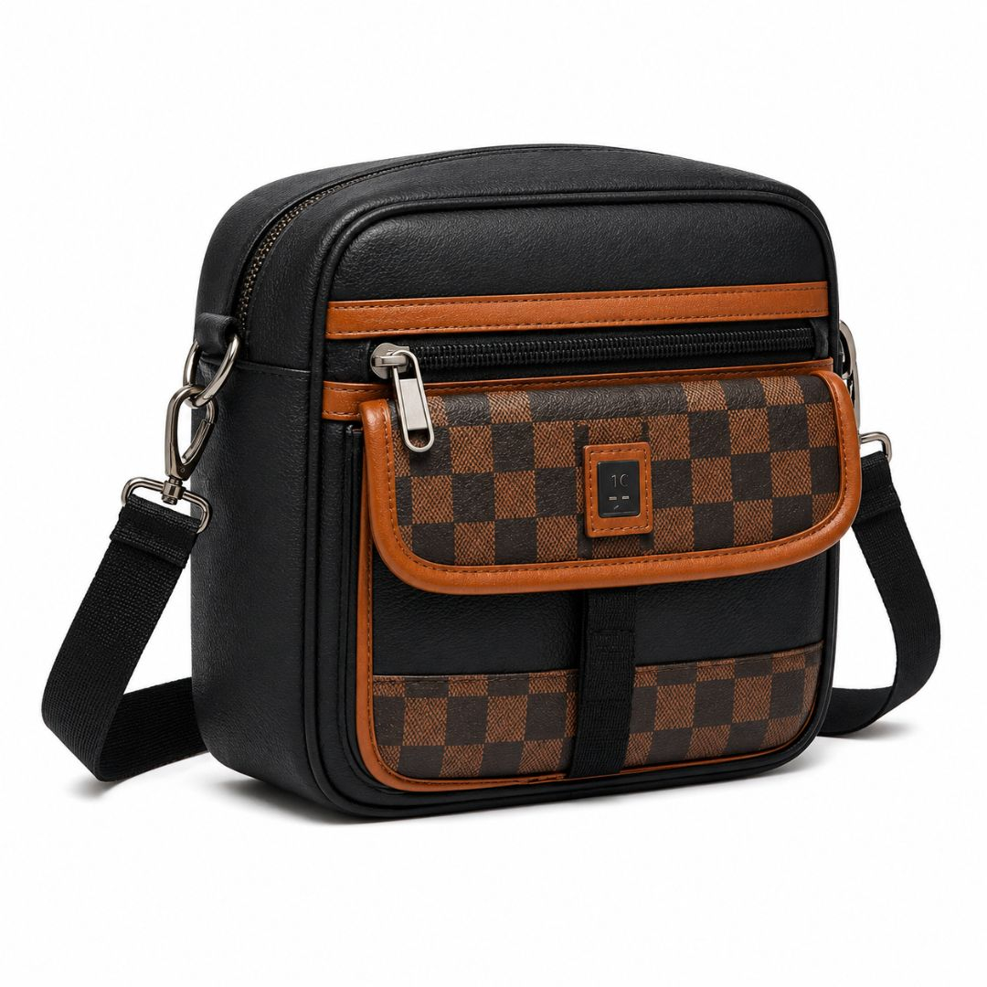 Leather Crossbody Messenger Bag with Front Organizer Pocket