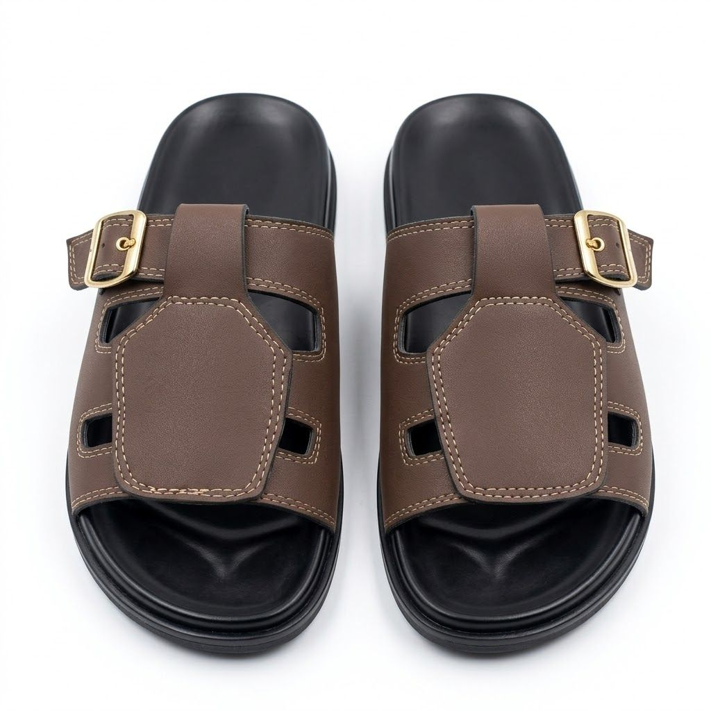 Mens Adjustable Side Buckle Comfort Slip On Sandals