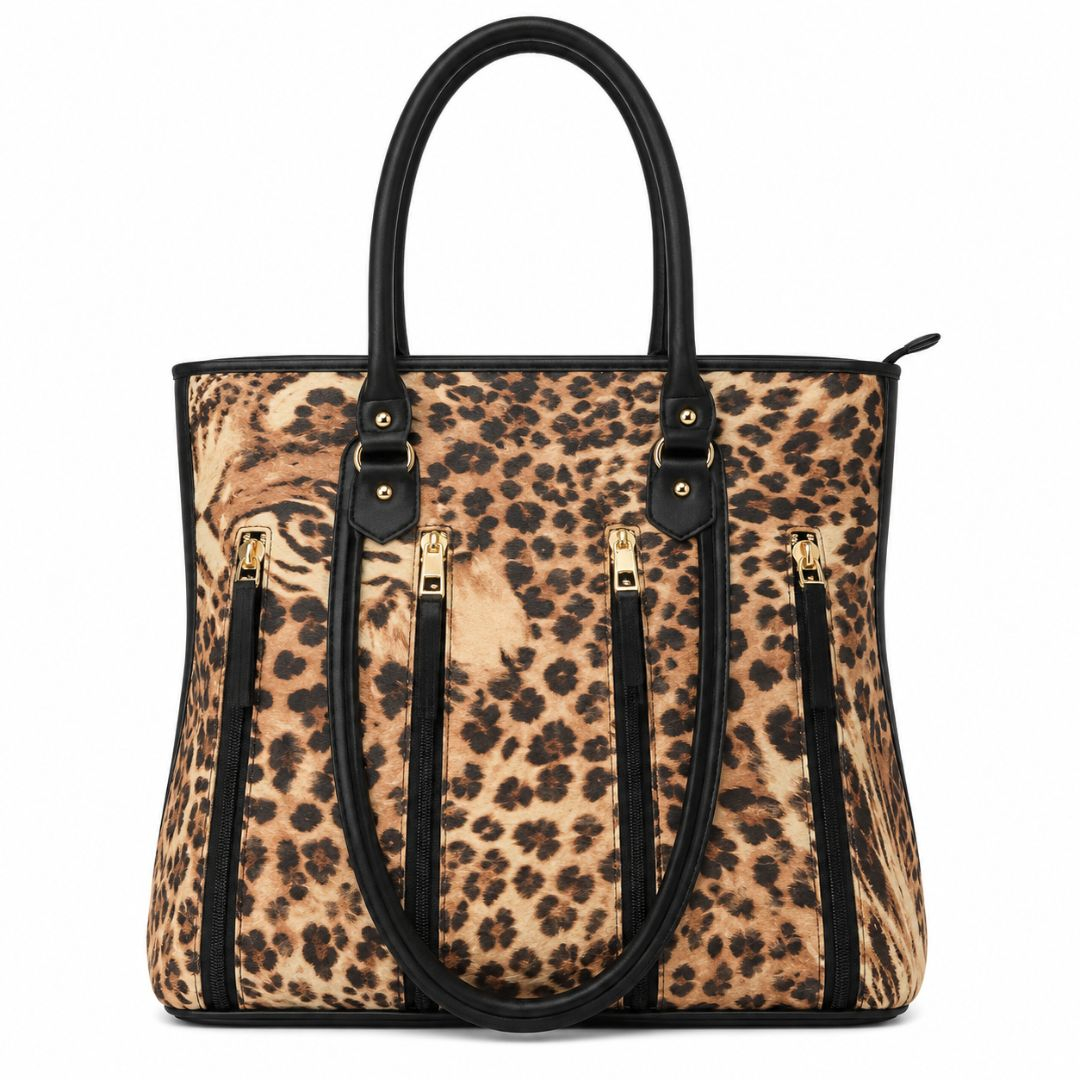 Leopard Print Leather Tote Handbag