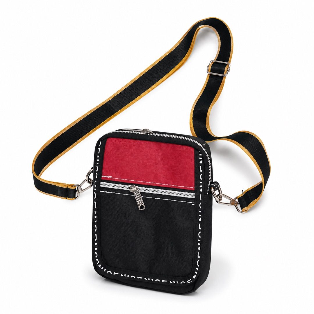 Premium Mini Canvas Crossbody Shoulder Bag    Black and Red