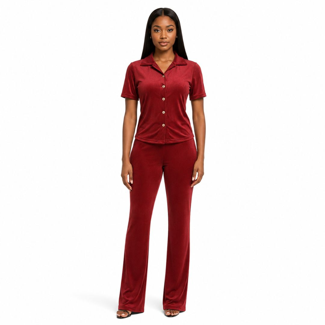 Wine Button Front Two Piece Lounge Set