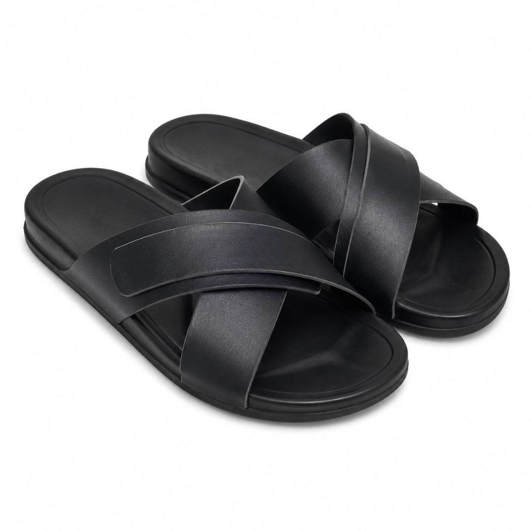 Mens Premium Cross Strap Slide Sandals