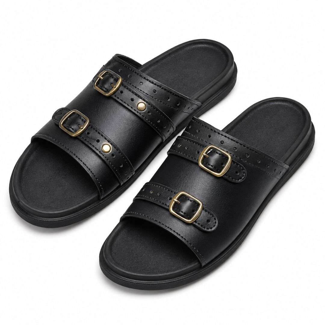Mens Premium Double Buckle Slide Sandals