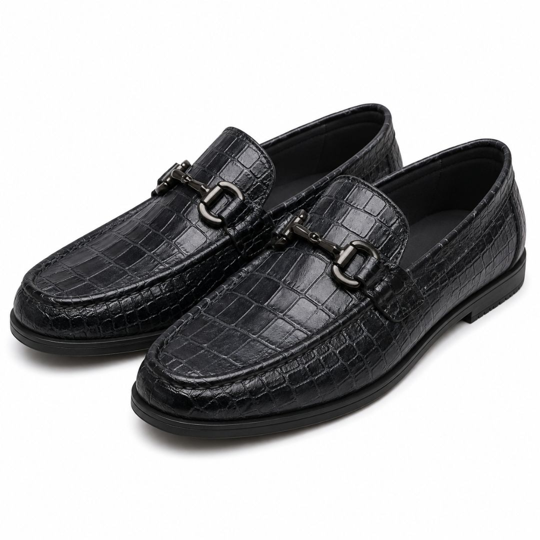 Mens Premium Crocodile Texture Horsebit Loafers