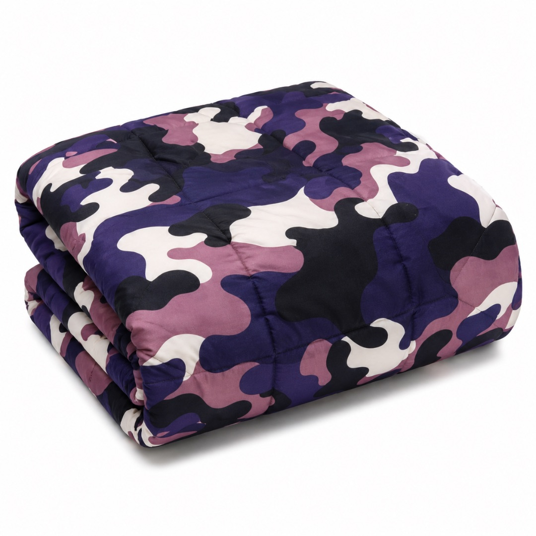 Premium 7 by 6 Camouflage Print Duvet Set      Purple Black and White