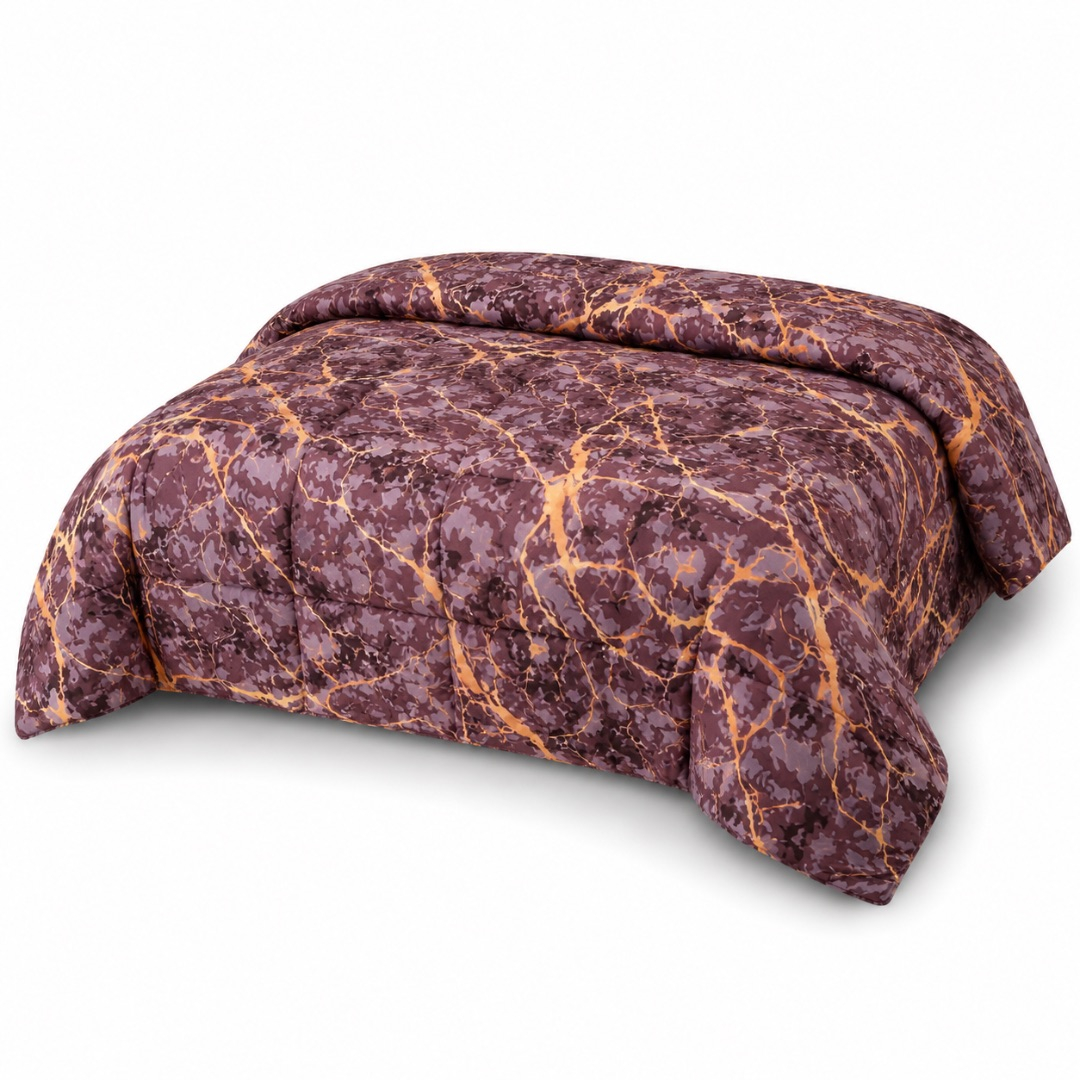 Premium 7 by 6 Marble Print Quilted Duvet Set     Chocolate Brown and Gold