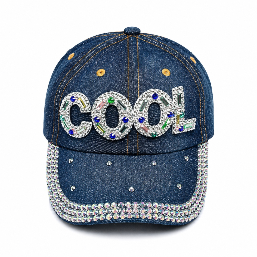 Premium Rhinestone Denim Baseball Cap     COOL