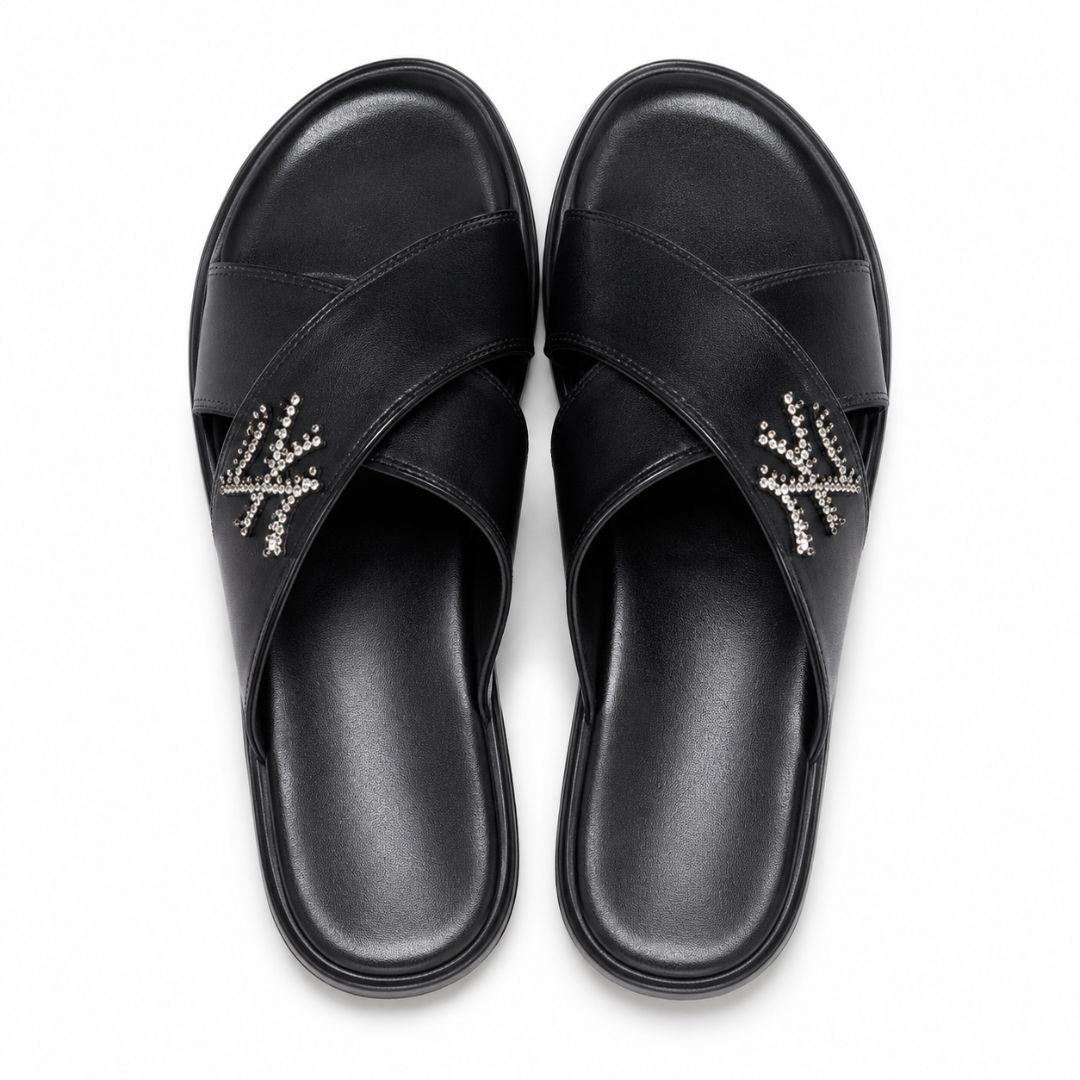 Mens Premium Cross Strap Comfort Slide Sandals