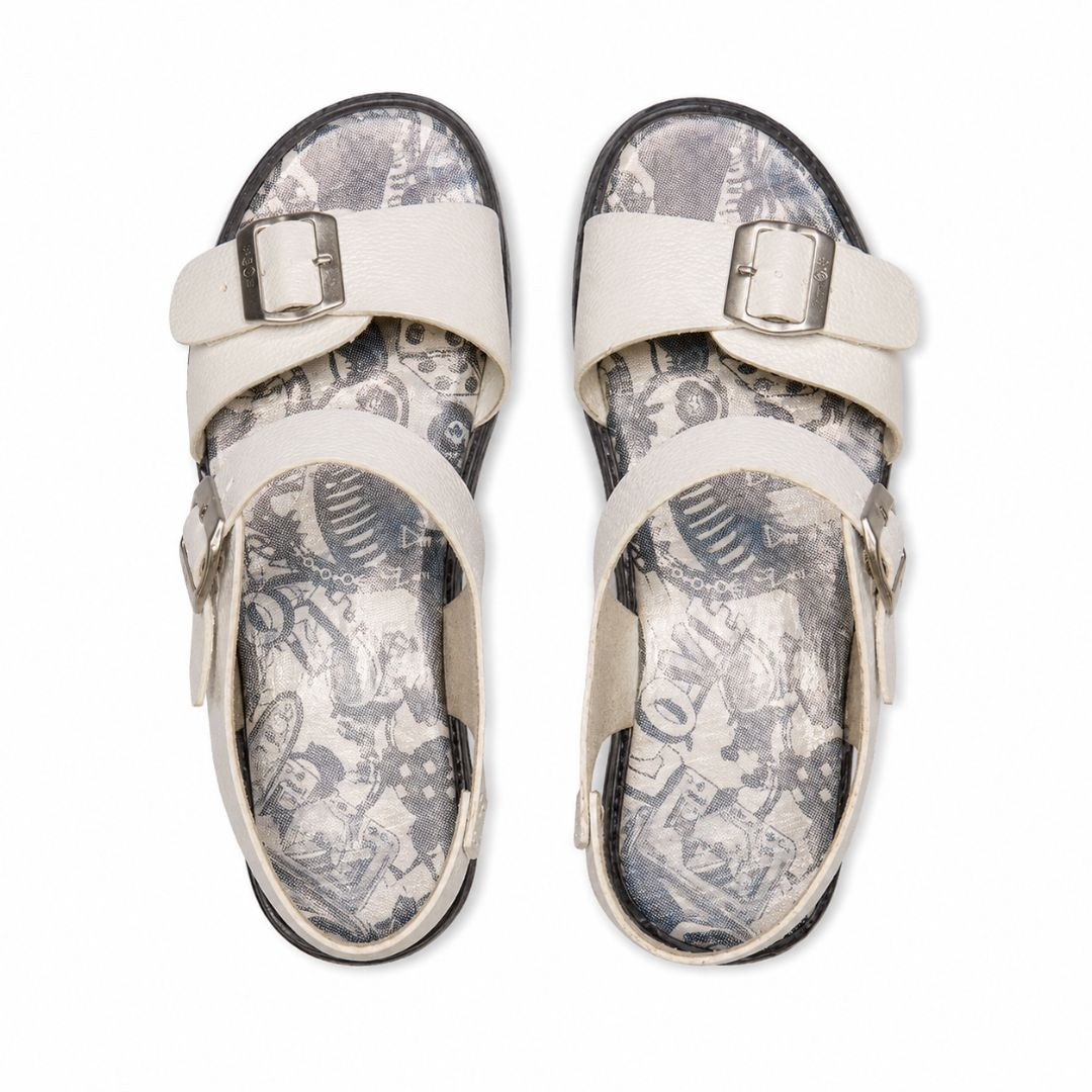 Womens White Double Buckle Slingback Comfort Sandals