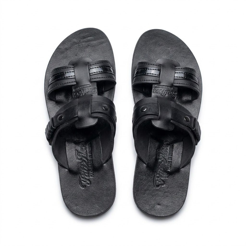 Mens Black Multi Strap Flat Slide Sandals