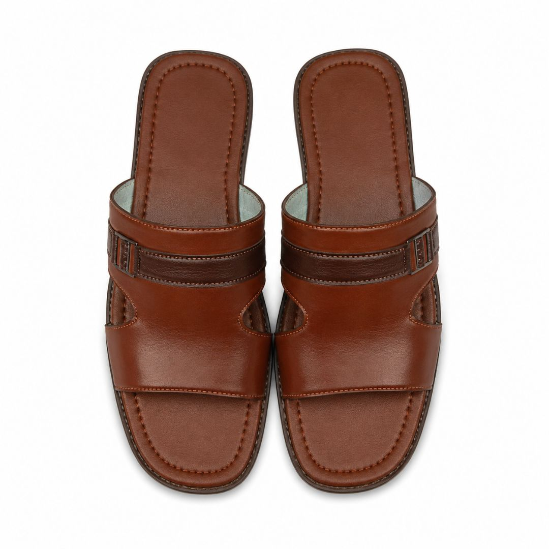 TerraStride Mens Saddle Brown Comfort Slide Sandals
