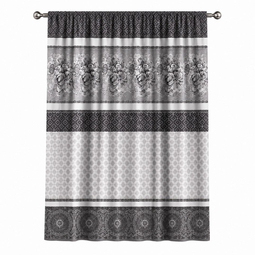 Luxury Grey Floral Blackout Window Curtain