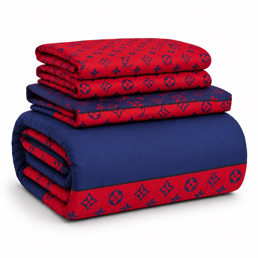 Premium Designer 4by6 Print Duvet Set    Blue and Red Monogram Design