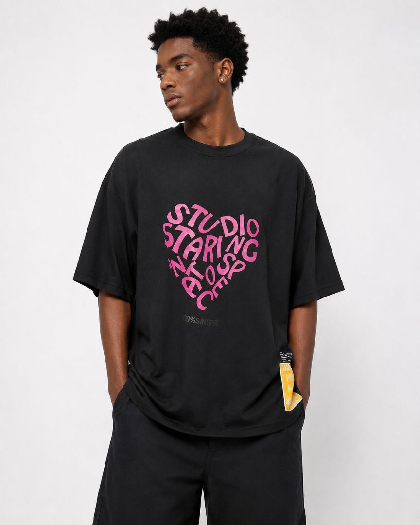 Unisex Studio Heart Typography Oversized Graphic T Shirt