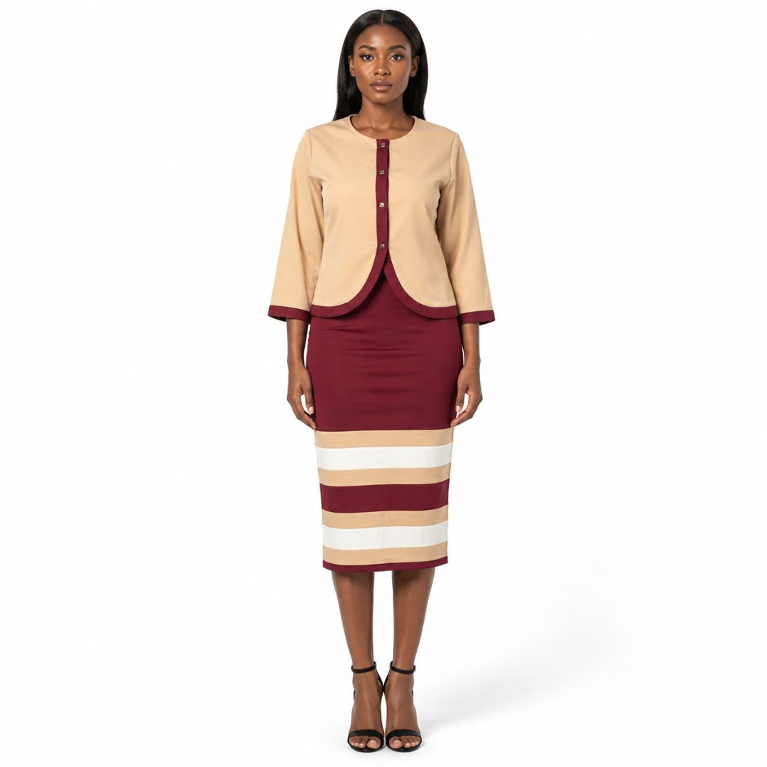 Two Piece Colour Block Pencil Dress Set