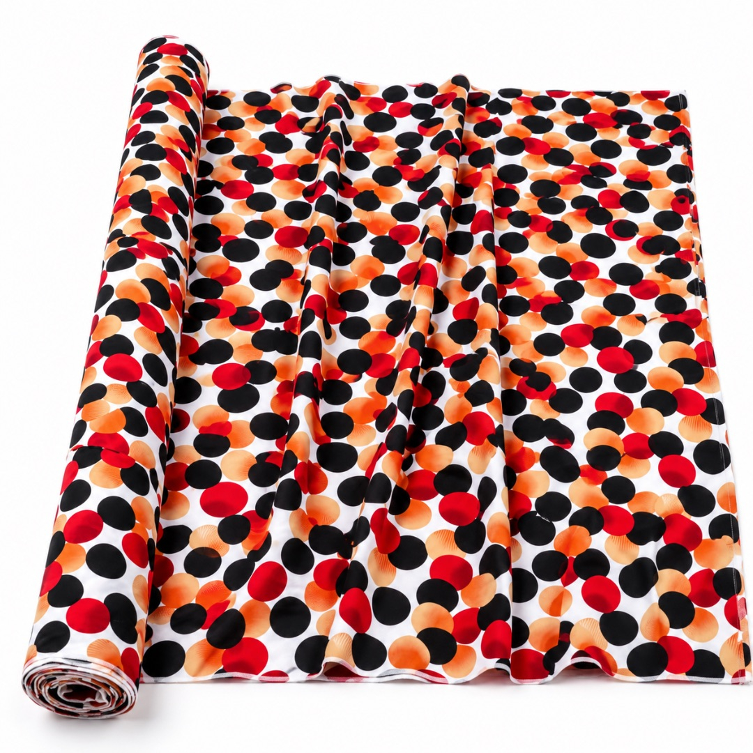 6 yards of  Vibrant Polka Dot Pattern Crepe Vintage Fabric