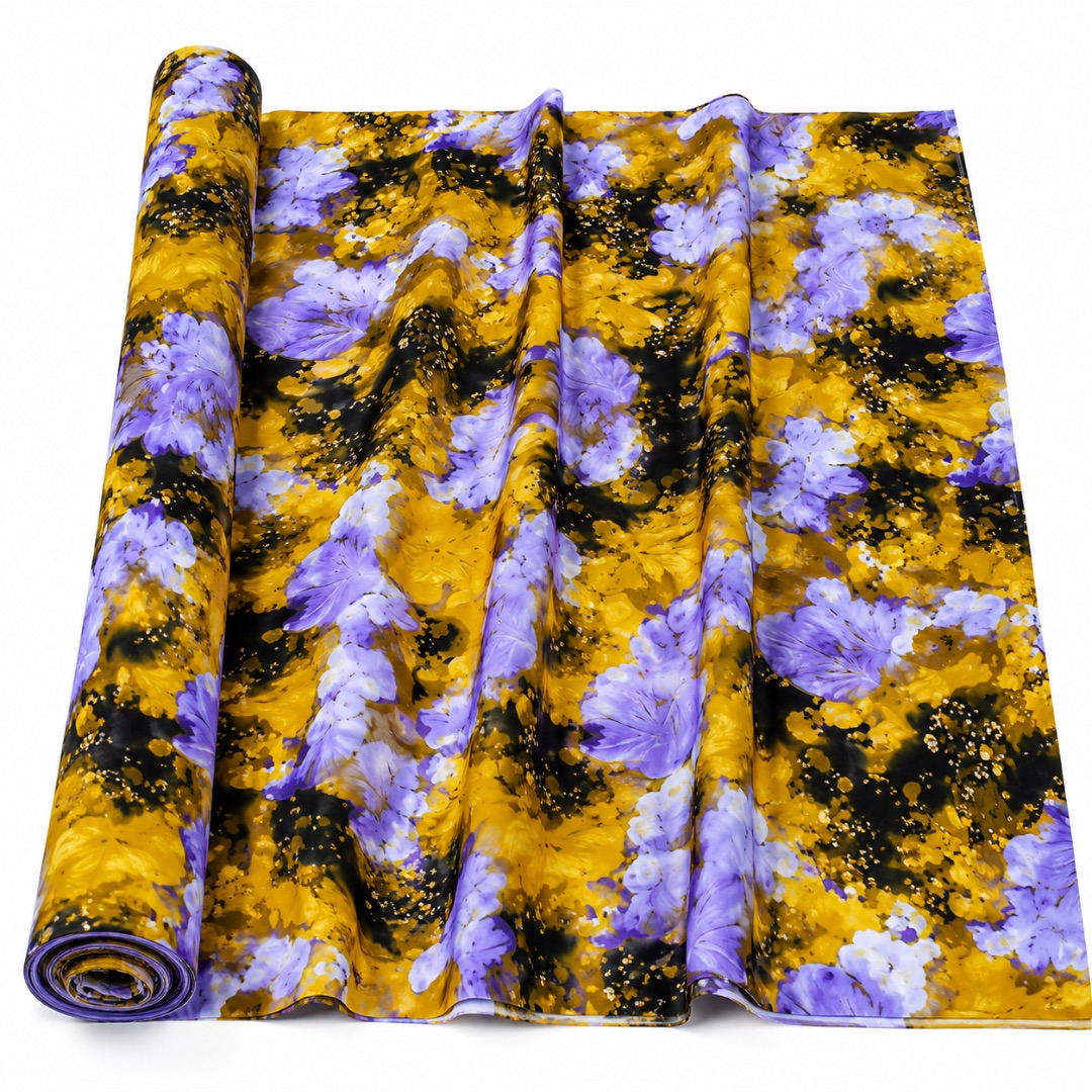 6 Yards of Artistic Floral Crepe Vintage Fabric with Bold Watercolor Design