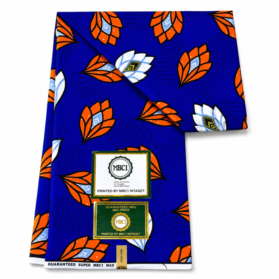 6 Yards of MBCI African Wax Print Fabric with Bold Leaf Motifs 2 Yards