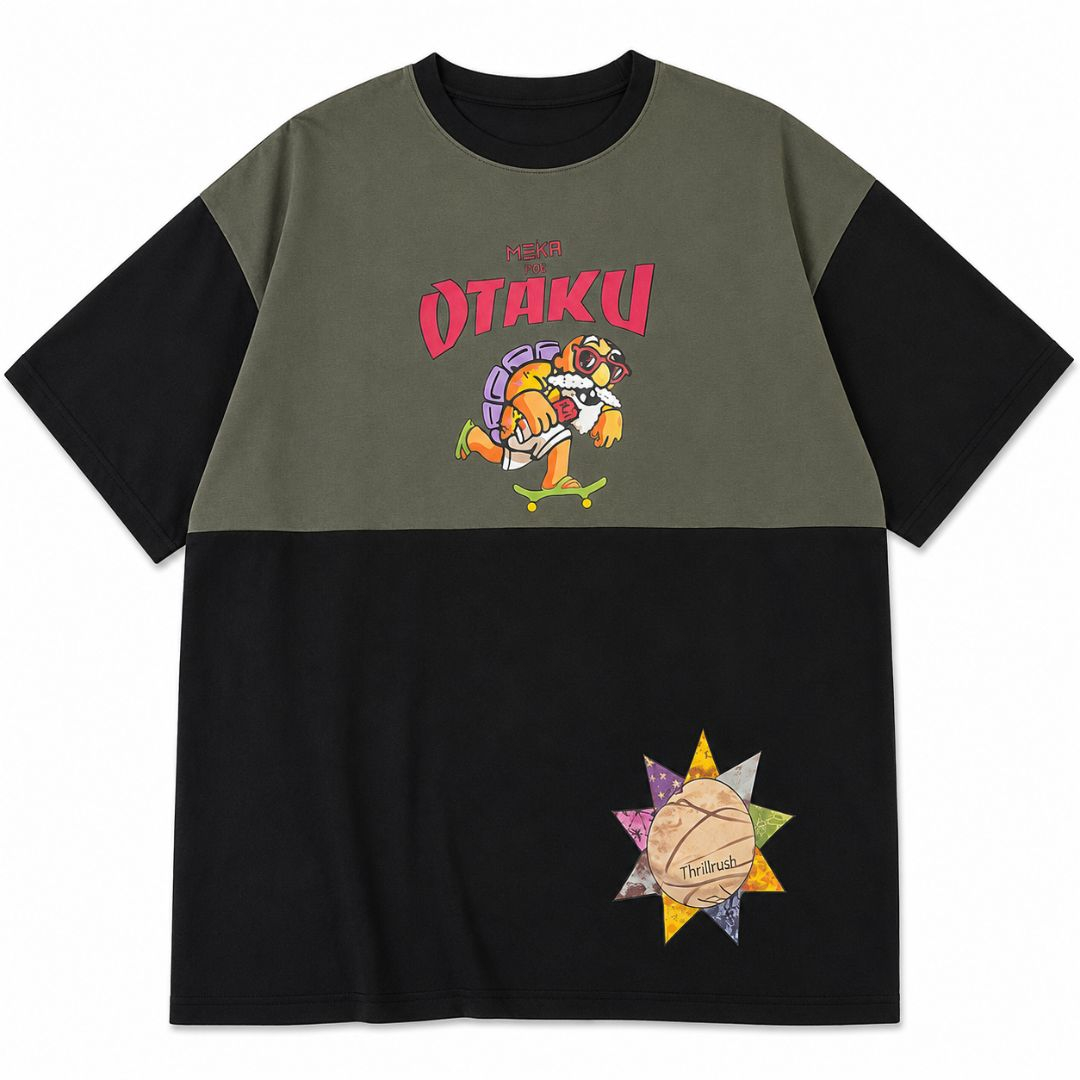 Mens Oversized Color Block Graphic Streetwear T Shirt