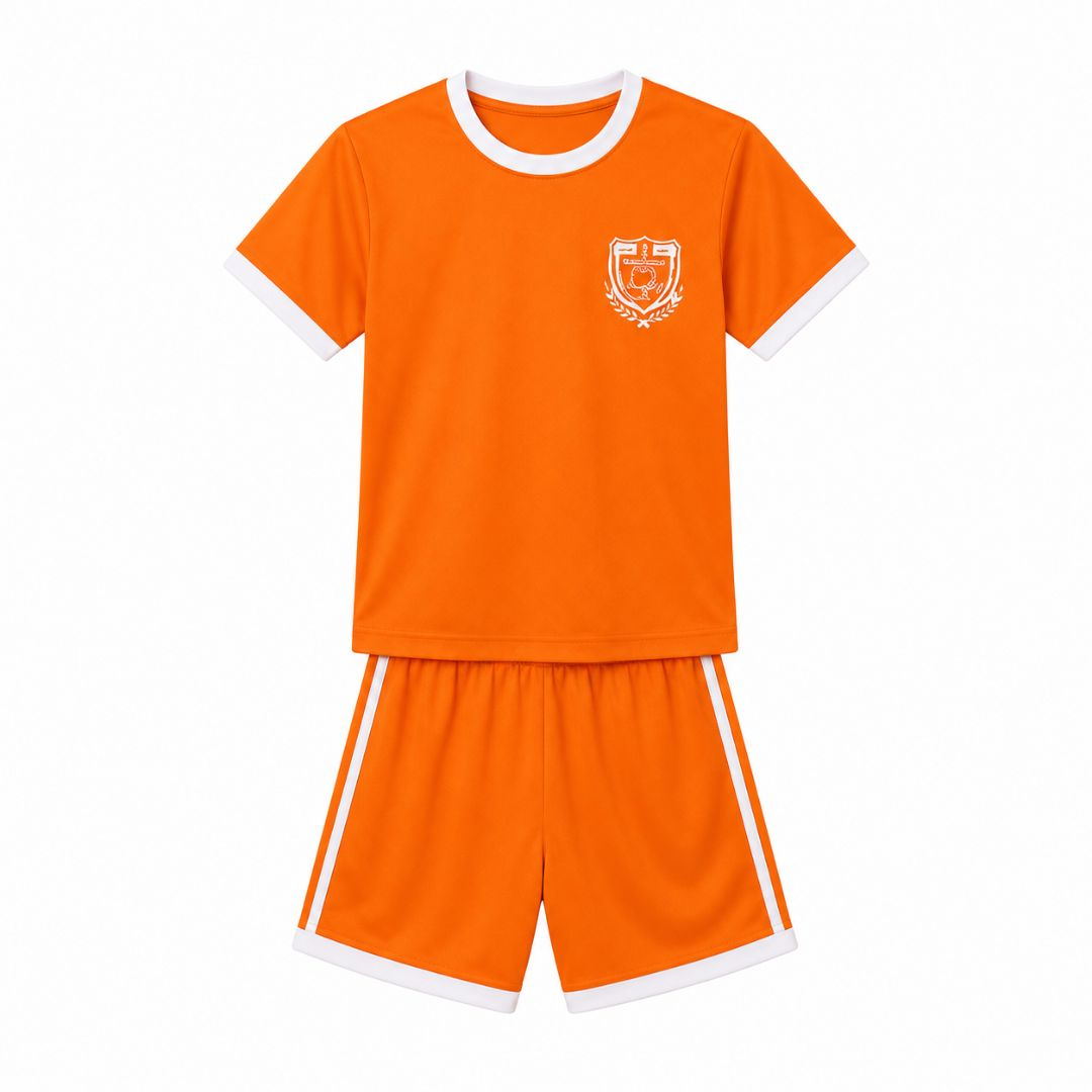 Kids Orange Two Piece Sports Shorts and T Shirt Set