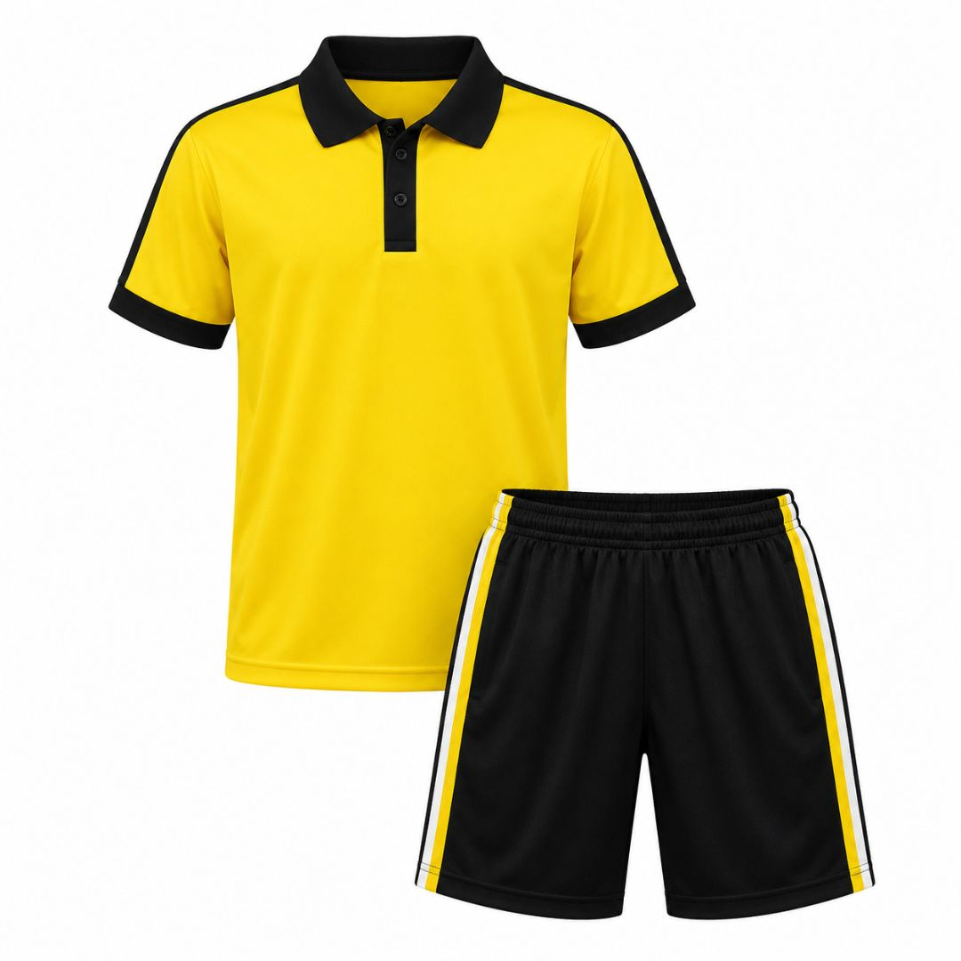 Kids Yellow Polo Shirt and Black Sports Shorts Set