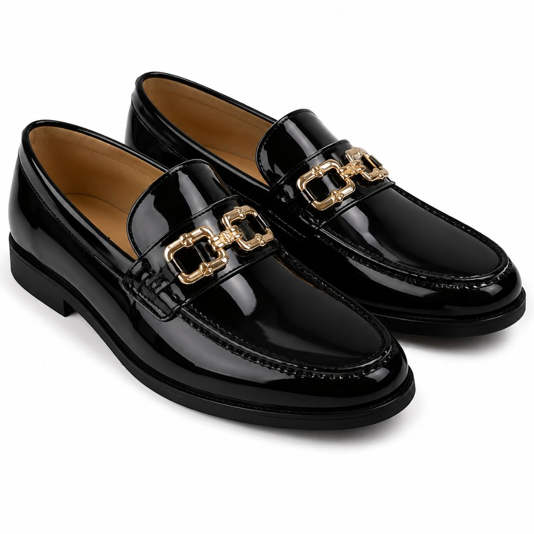 Mens Premium Patent Leather Horsebit Loafers