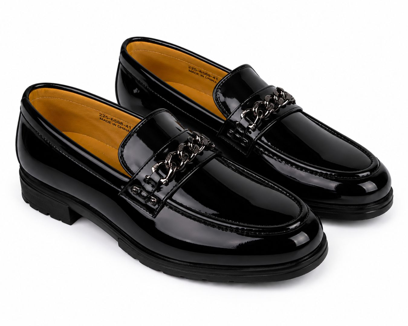 Mens Premium Patent Leather Chain Loafers