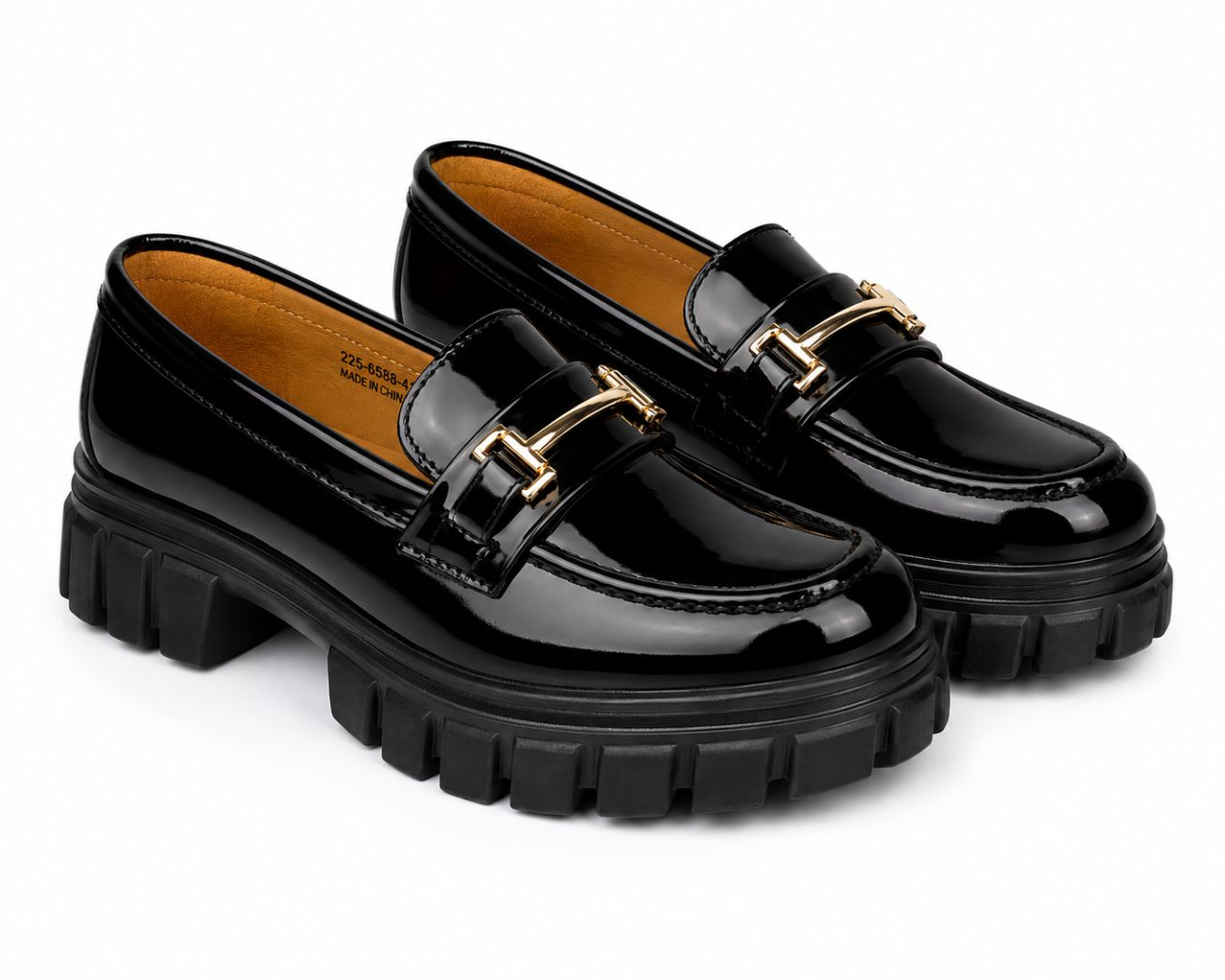 Womens Premium Patent Leather Horsebit Platform Loafers