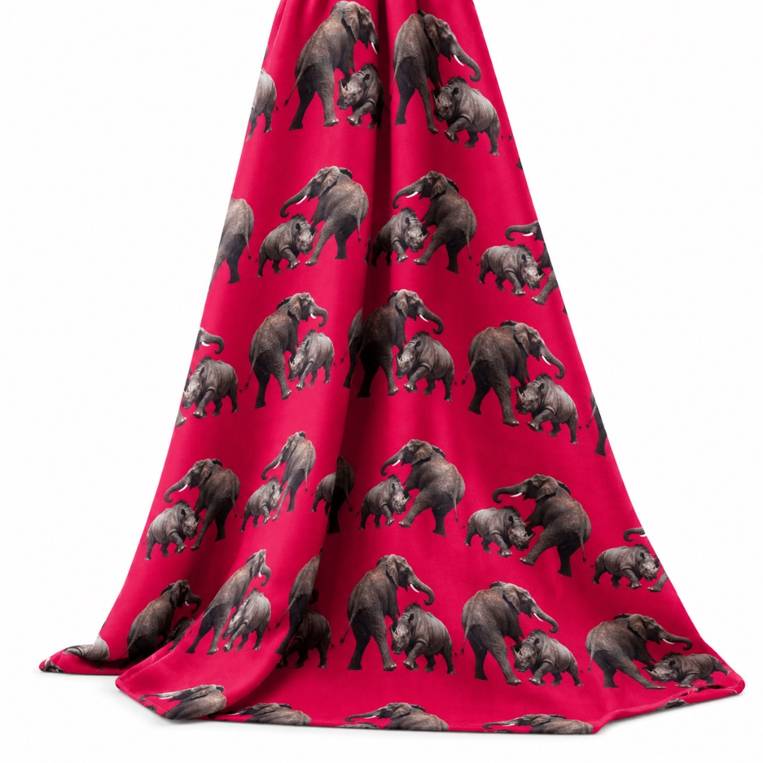 Premium Elephant and Rhinoceros Print Ishiagu Material
