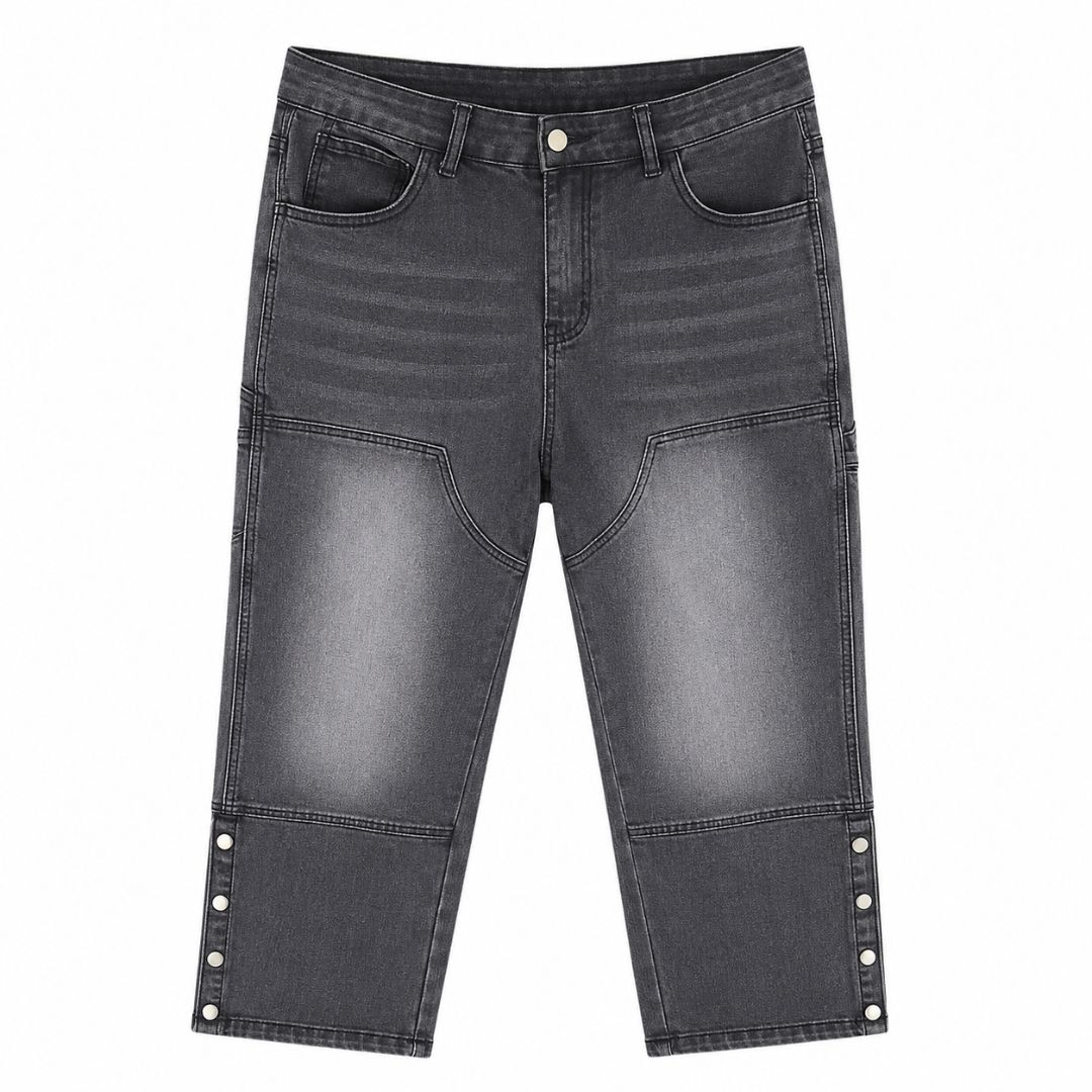Quality Men Washed Black Straight Leg Denim Jeans with Panel Detail