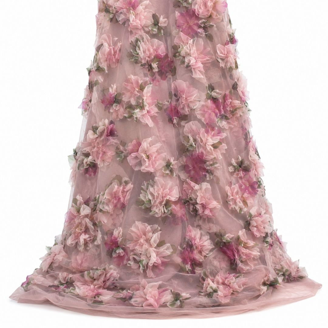 Luxury Blush Pink 3D Floral Embellished Fancy Mesh Fabric