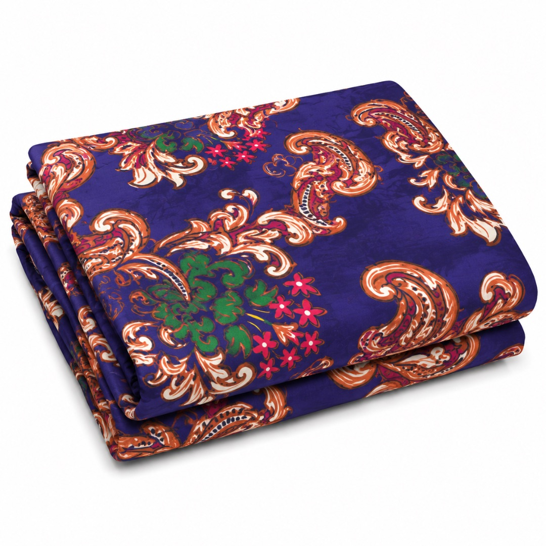 Premium Royal Blue Ornamental Print Bedsheet Fabric