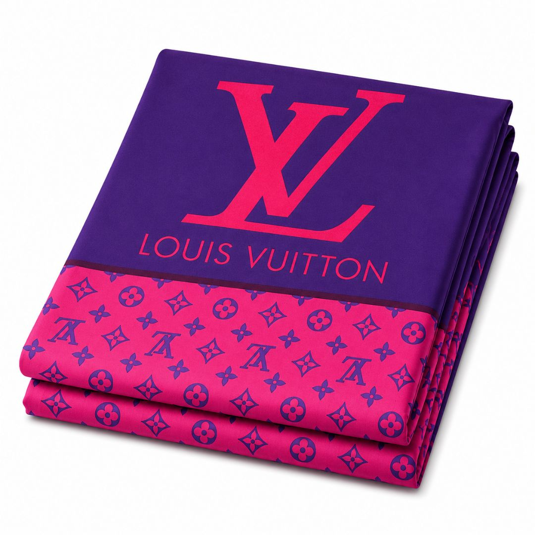 Purple and Pink Monogram Print Bedding Material with Large Letter Logo Design