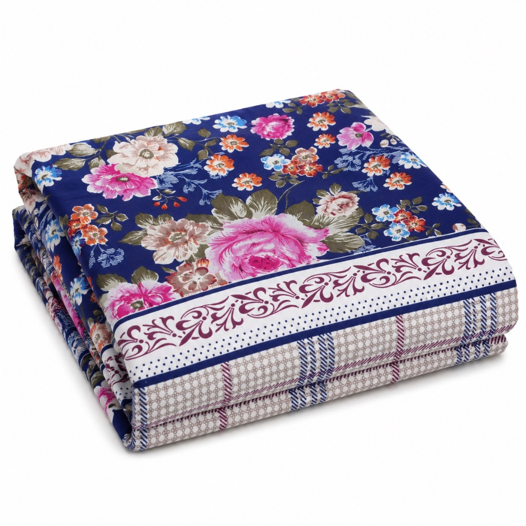Premium Navy Blue Floral Print Bedsheet