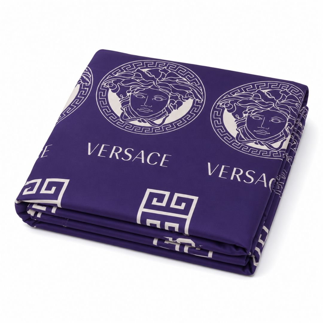 Luxury Royal Purple Medusa Greek Key Printed Bedding Fabric