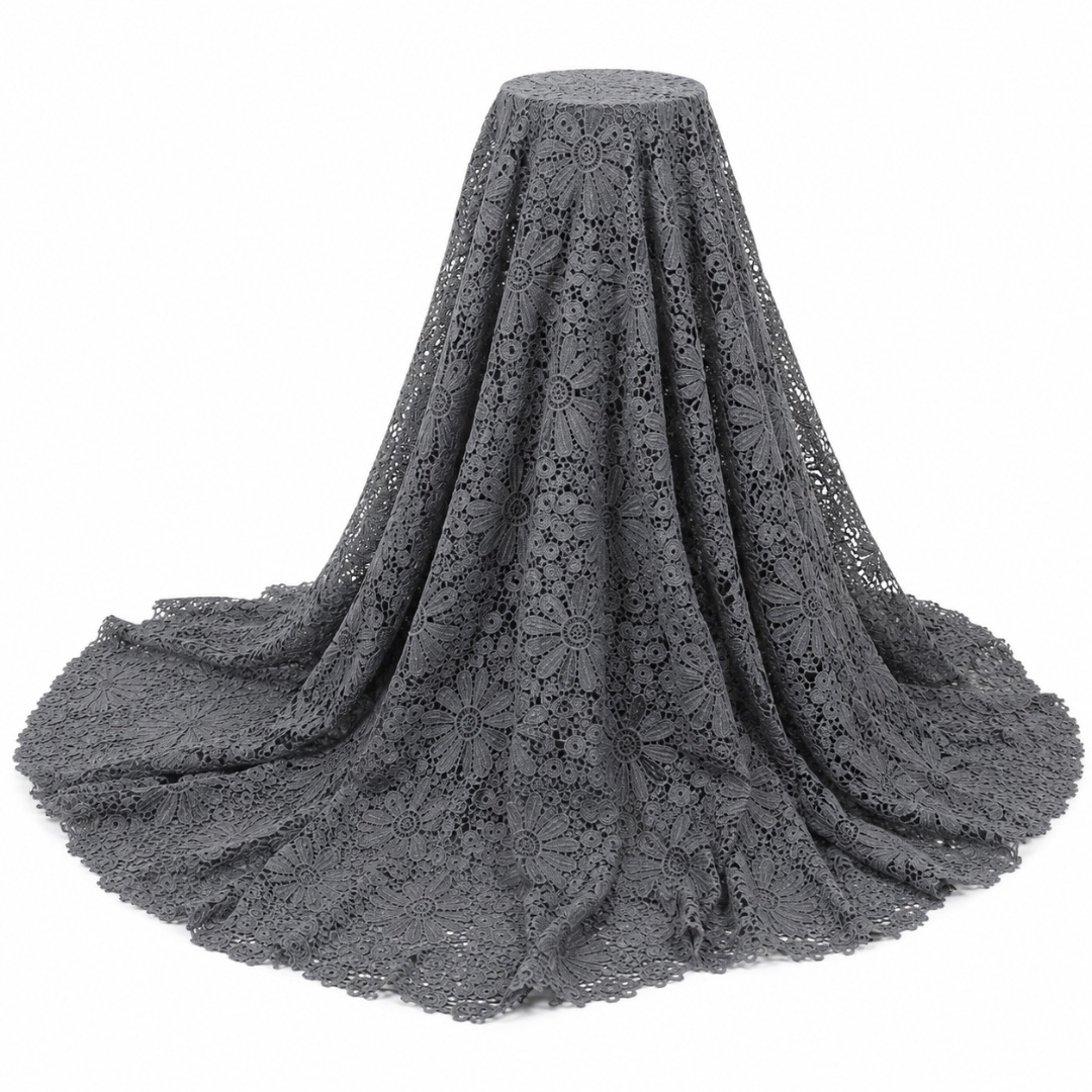 Premium Grey Floral Cord Lace Fabric Material