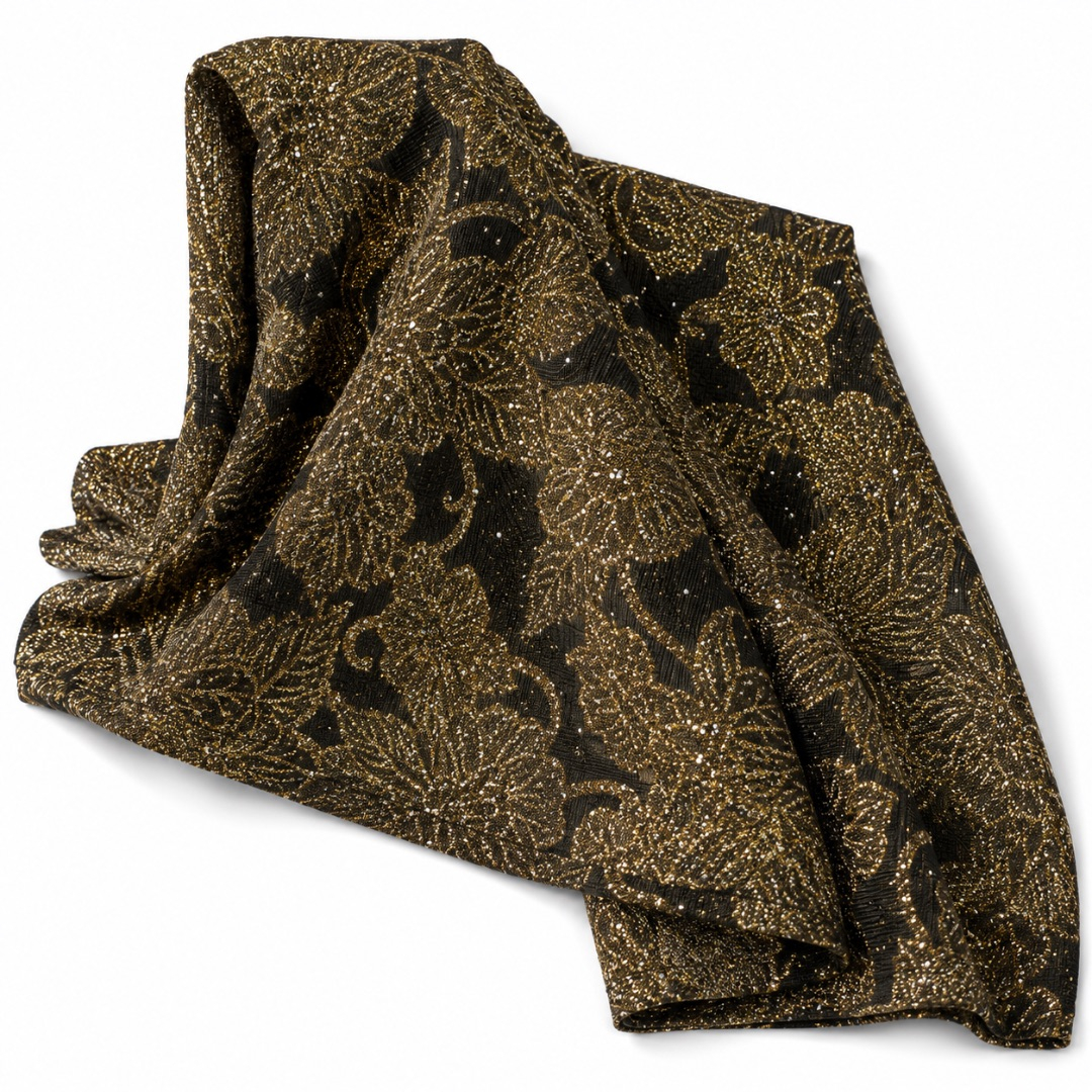 Premium Black and Gold Beaded Fancy Fabric Material