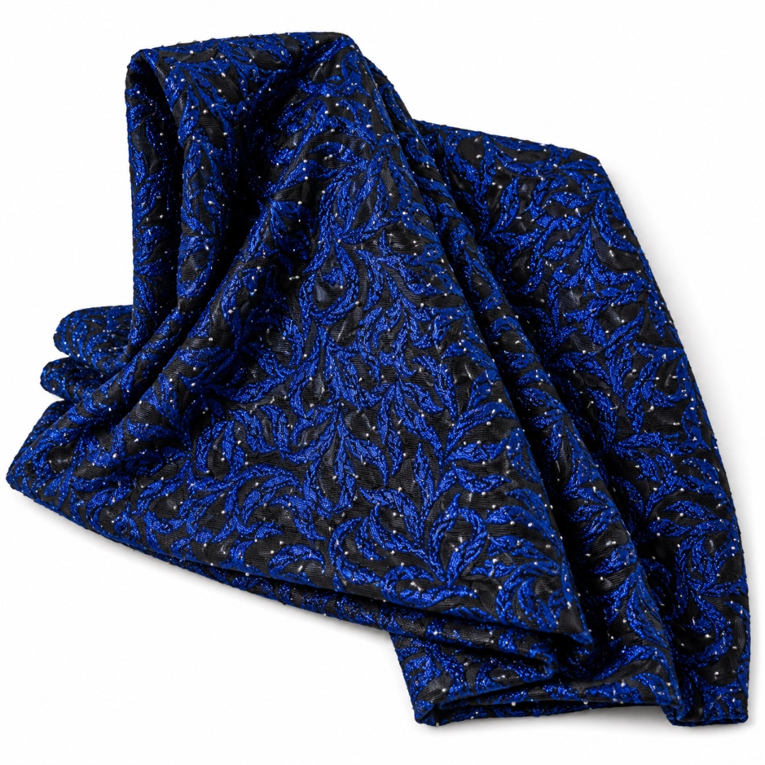 Premium Royal Blue & Black Fancy Brocade Fabric Material