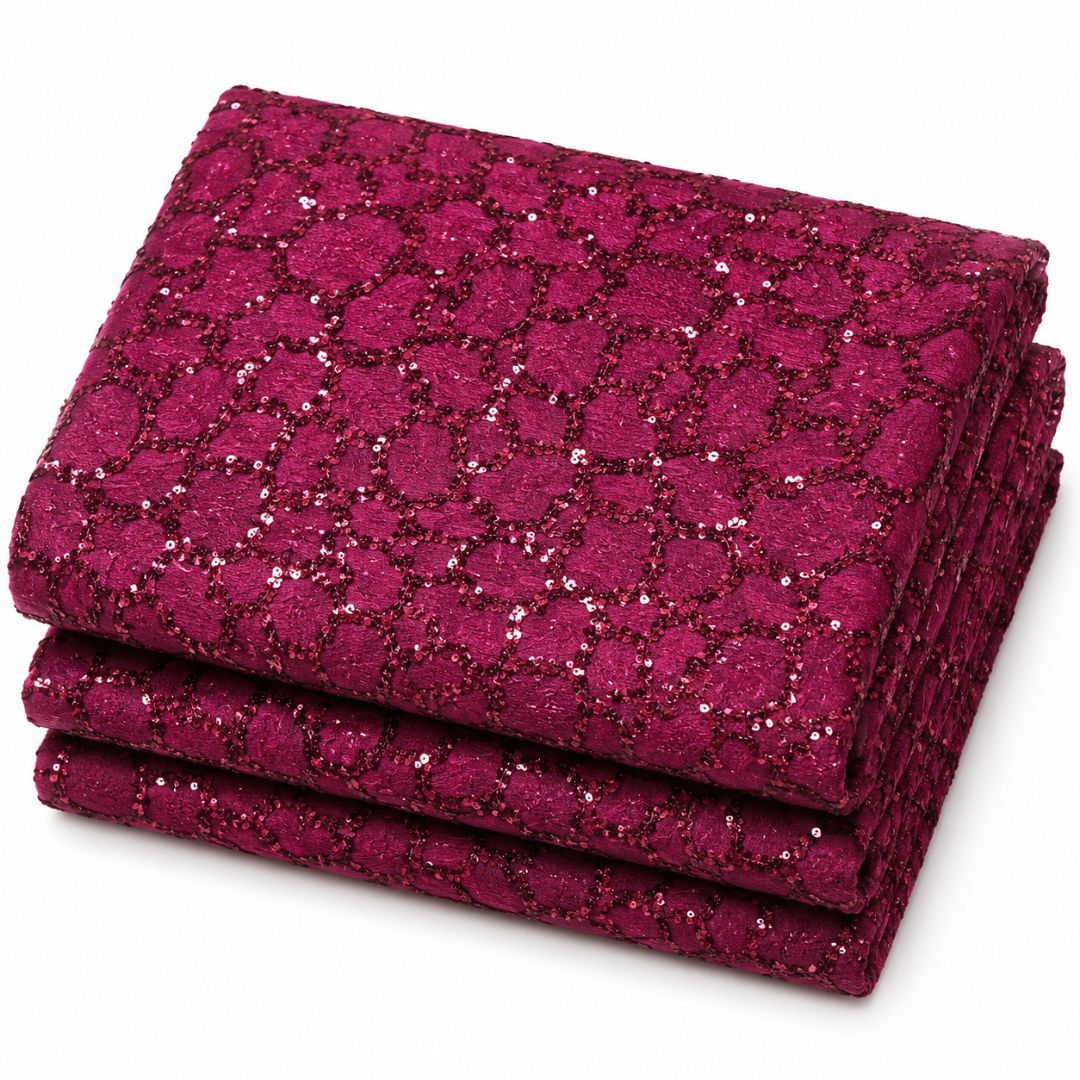 Burgundy Sequined Floral Lace Fabric