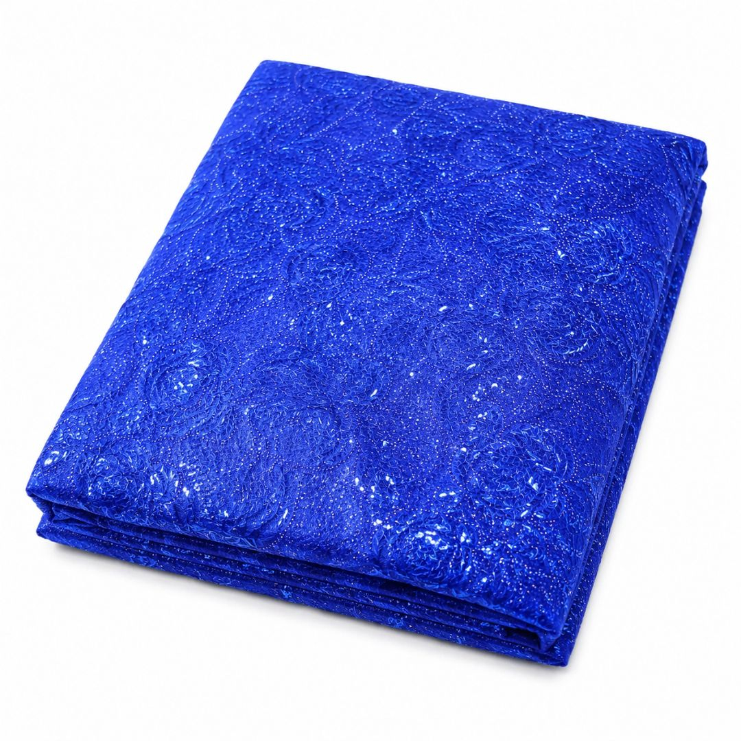 Luxury Royal Blue Beaded Sequin Lace Fabric