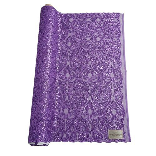 Intricate Purple Sequin Lace Fabric