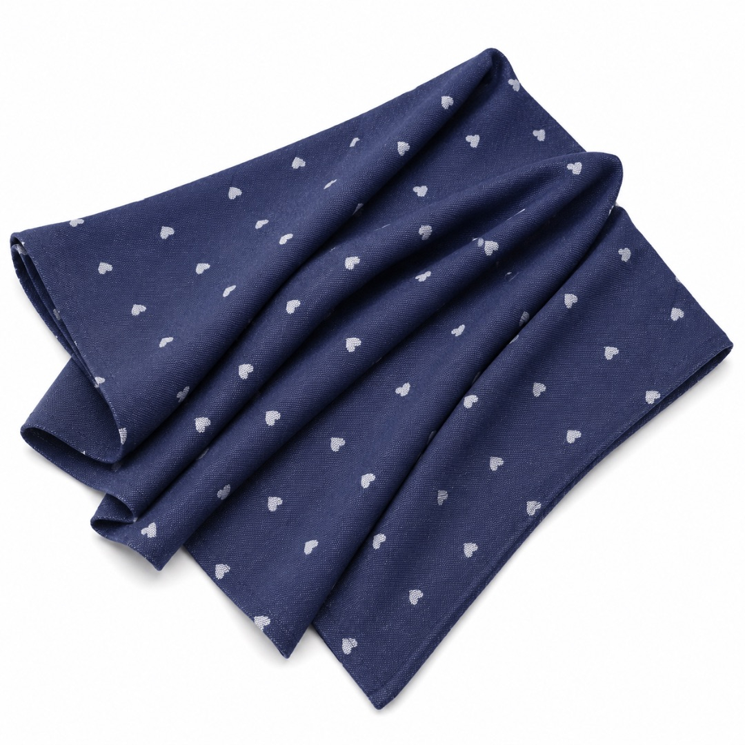 Premium Navy Heart Print Jeans Fabric Material