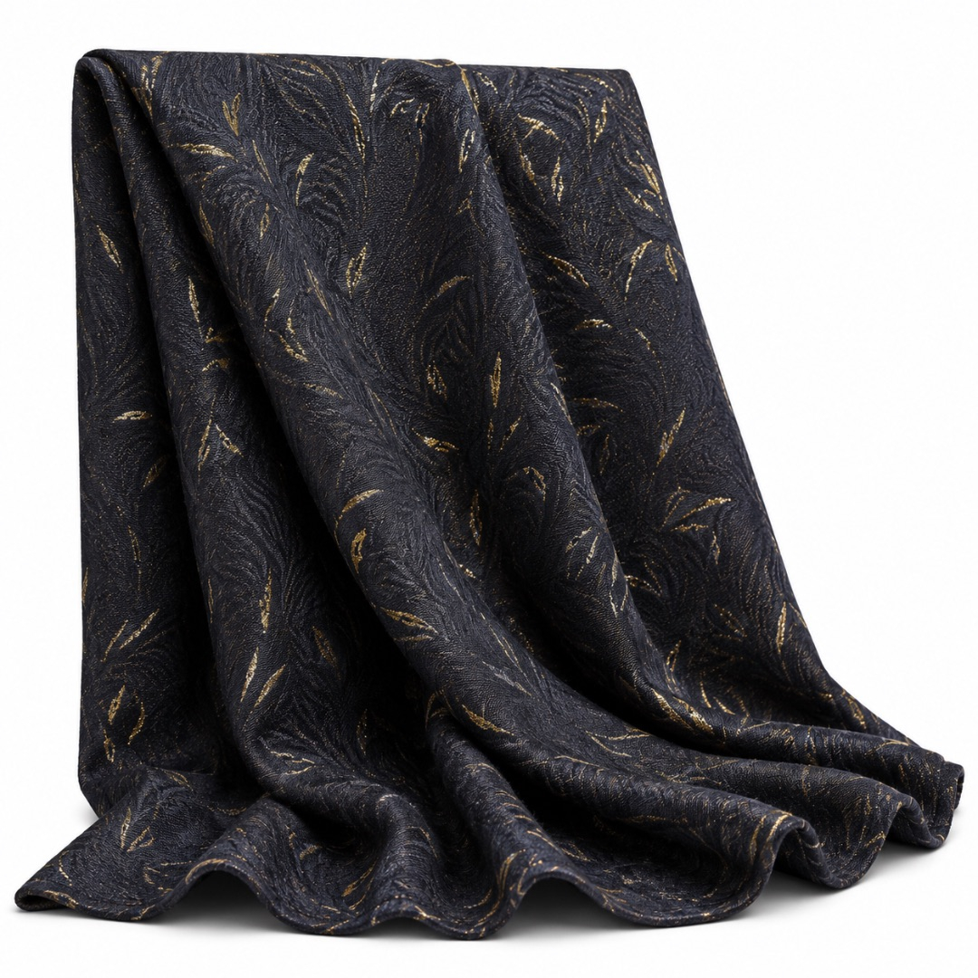 Premium Botanical Stock Damask Fabric Material    Black and Gold