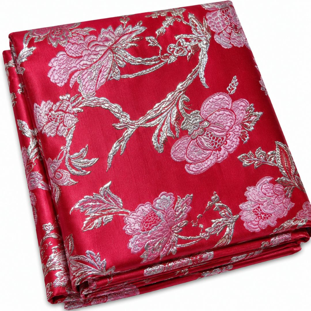 Premium Red Floral Metallic Damask Brocade Fabric